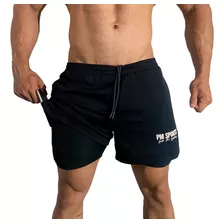 Bermuda Shorts 2 Em 1 Dry Fit E Compressão Com Porta Celular