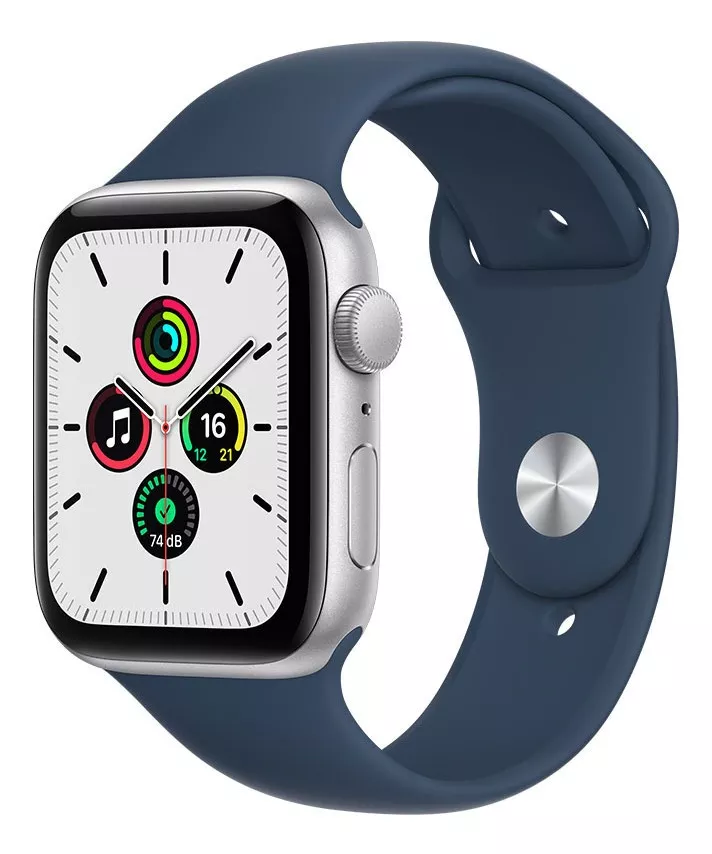 Apple Watch Se (gps, 44mm) - Caixa De Alumínio Prateada - Pulseira Esportiva Azul-abissal