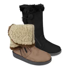 Bota Feminina Annda Forrada Com Pelo Lã Cano Longo Inverno