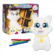 Brinquedo Gato Gatinho Para Pintura Lavável Com Canetinhas