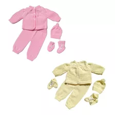 Kit 2 Conjuntos Casaco Tricô Bebê Menina Inverno Envio24hs