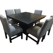 Juego De Comedor Mesa Cuadrada + 6 Sillas Vest En Chenille