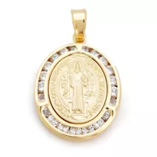 Medalla San Benito Oro Lam 14k Zirconia 2x3cm Incluye Cadena