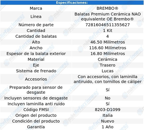 Balatas Cermicas Traseras Range Rover Sport 2006-2009 Foto 3