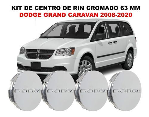 Kit 4 Centros De Rin Dodge Grand Caravan 08-20 Cromado 63 Mm Foto 2