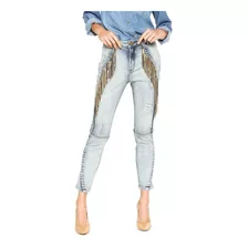 Calça Lança Perfume Jeans Feminina Skinny Com Correntes