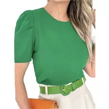 Blusa Feminin Manga Curto Bufante Duna Verão Moda Blogueira 