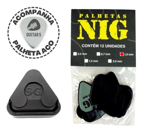 Kit Com 12 Palhetas Nig 1.0mm + Porta Palhetas + Brinde