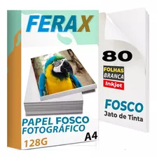 80 Folha Papel Fotográfico 128g A4 Matte Fosco Jato De Tinta Cor Branco