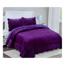 Cubre Cama Delgado Tela Sherpa Y Polar Morado Tamaño 2plaza