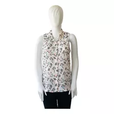 Banana Republic Blusa Manga Cero Small Blanca Floral Print