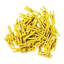 100 Mini Pregador Madeira 2,5 Cm Amarelo Lembrancinha