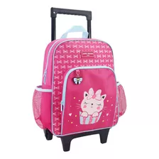 Mochila Com Rodinhas Escola Passeio Infantil Pimpolhos Bolsa Cor Rosa-chiclete Desenho Do Tecido Animais