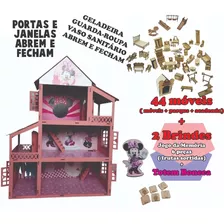 Casa Casinha Pintada Rosa Branca Minnie + 44 Móveis + Brinde