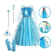 Fantasia Vestido Infantil Elsa Frozen Com Capa E Acessórios