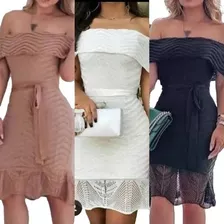 Vestidos Curto Tricô Crochê Com Elasticidade