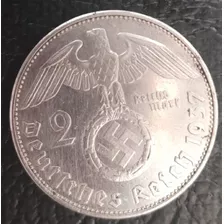 Moneda Alemana Nazi 2 Reichsmark Plata 1937 Serie E 5