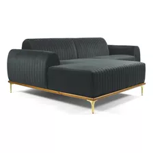 Sofá 320cm 5 Lugares Com Chaise Esquerdo Pés Gold Molino B-3 Cor Cinza-escuro Desenho Do Tecido Liso