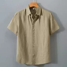 Camisas De Lino Para Hombre, Camisa De Manga Corta, Casual,