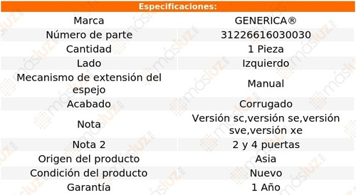 Espejo Izq Man Corrug Nissan Frontier 98/04 Generica Foto 2