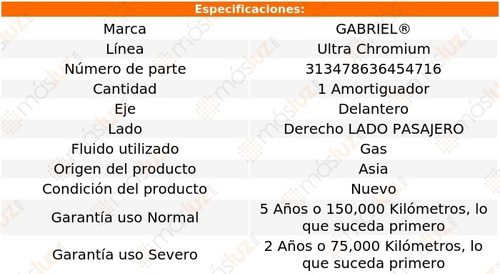 (1) Amortiguador Ultra Chromium Gas Pasajero Del Fit 09/14 Foto 2