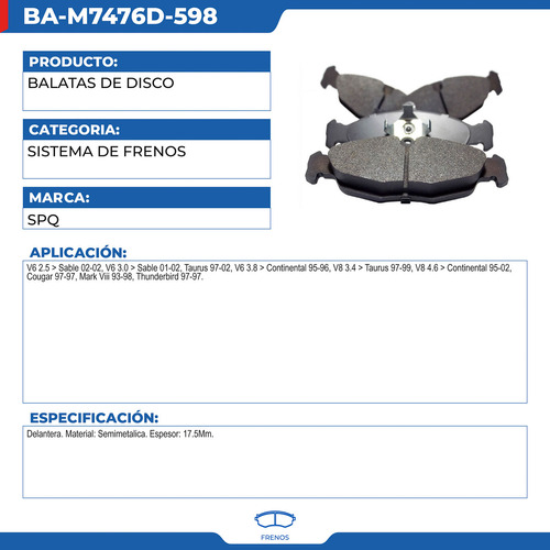 Balatas De Disco Ford Taurus 1997-2002 Foto 2