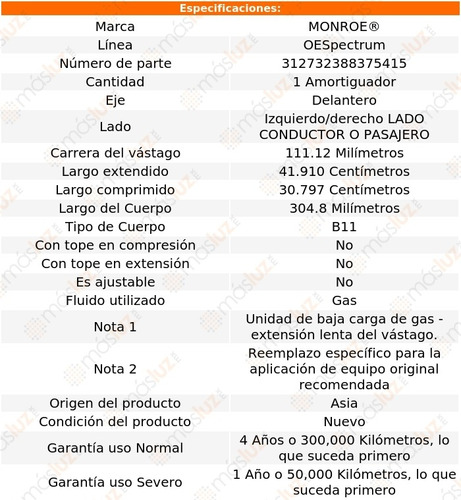 1) Amortiguador Oespectrum Gas Izq/der Del Crx 89/91 Monroe Foto 3