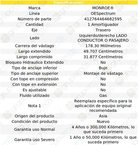 1 Amortiguador Izq/der Tras Oespectrum Sedona 02-05 Monroe Foto 3