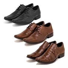 Kit 3 Pares De Sapato Social Masculino Couro Marrom E Preto 