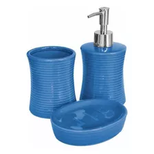 Set De 3 Piezas Baño Cerámica Sun Azul Aspen 