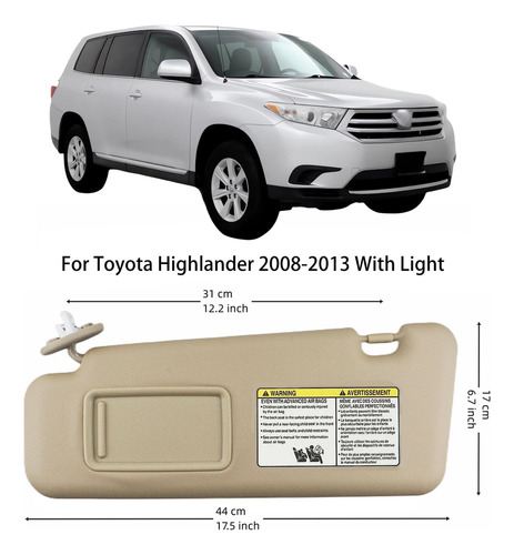 Par De Parasol Beige Para Toyota Highlander 2008-2013 Foto 2