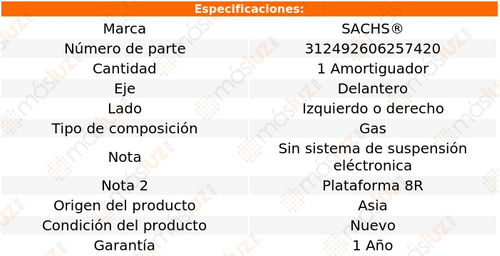 1- Amortiguador Gas Delantero Izq/der Audi Q5 09/15 Sachs Foto 2