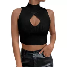 Cropped Top Decote Gota Tricot Canelado 