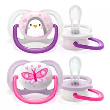 Chupon Avent 0 A 6 Meses Pack 2 Uni Mariposa+pinguino - Niña