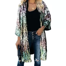 Blusa Casaco Kimono Paetê Brilho Festa Balada Luxo 331m