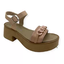 Sandalias Plataforma Cuero Taco 6 Cm Moda Dama Verano Nuevas