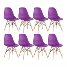 Kit - 8 X Cadeiras Charles Eames Eiffel Dsw Madeira Clara Estrutura Da Cadeira Roxo