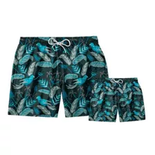 Kit Short Praia Pai E Filho Tropical Passaro