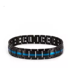 Pulsera Magnetica Negro Linea Azul Imanes Elegante Black/blu