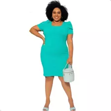 Vestido Canelado Manga Princesa Bufante - Plus Size Feminino