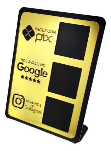 Placa Qr Code Display Pix Google Instagram Acrílico Dourado  Branco/dourado