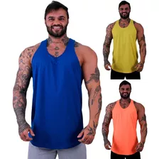 Kit 3 Regata Longline Cavada Masculina Academia Lisa Cores