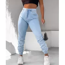 Calça Feminina Jeans Clochard Cinto Cintura Alta Perfeita