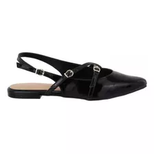 Sapato Sapatilha Feminina Bico Fino Slingback Preto Casual