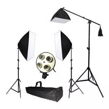 Kit Iluminação Bivolt 3 Softbox, Girafa, Tripés, Sem Lampada