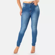 Calça Jeans Feminina Skinny Com Elastano Desfiada Azul