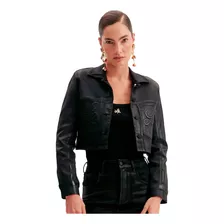 Jaqueta Jeans Lança Perfume Slim Trucker Ou24 Preto Feminino