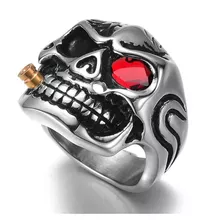 Anillo Calavera Vintage Ojo Rojo Circonita