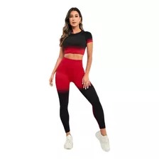 Conjunto Deportivo Negro Rojo Degradado 2piezas Mujer 