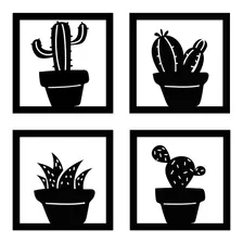 Kit 4 Quadros Placa Cactus Planta Flor Folhas Vaso Chapecó